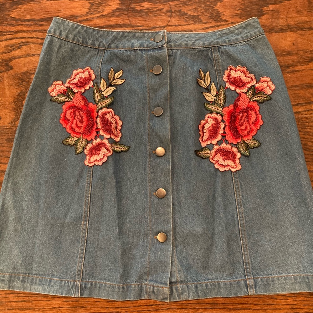 Embroidered Denim Skirt